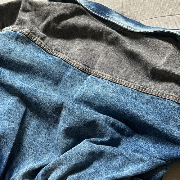 Topmark Two Toned Black Blue Denim Bomber Jacket Size Medium - Picture 8 of 8